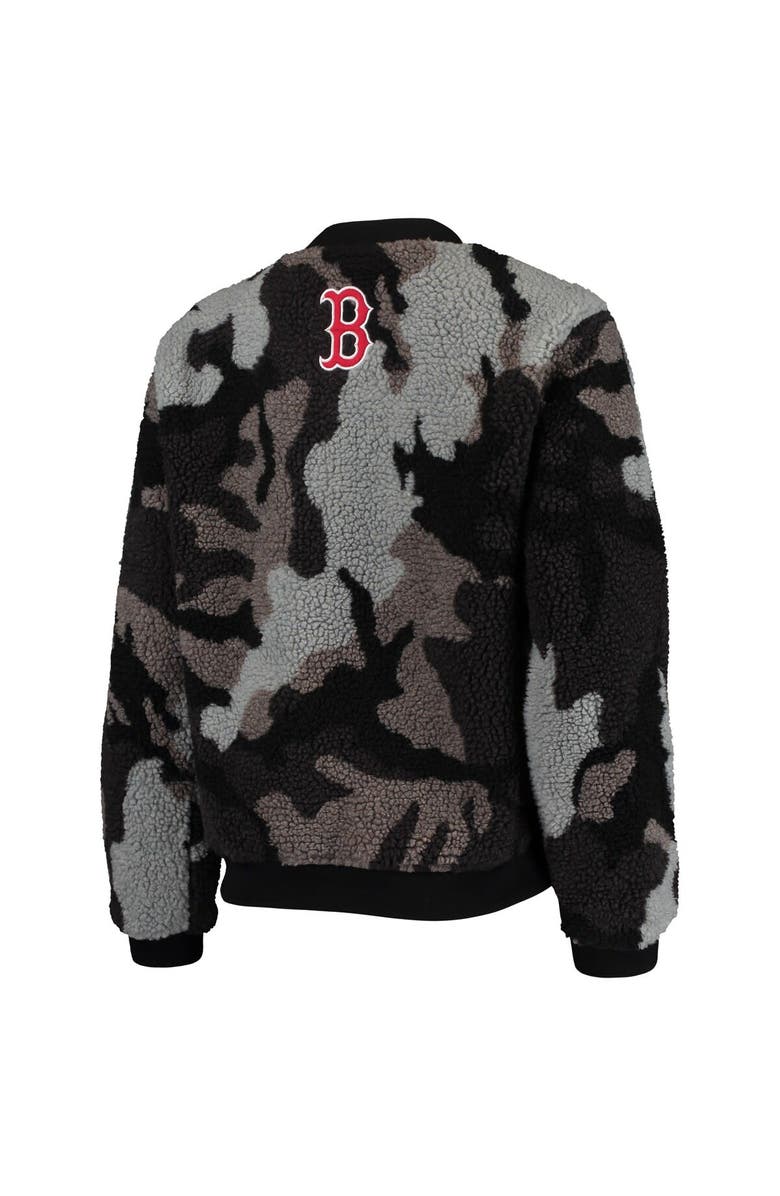 THE WILD COLLECTIVE Women's The Wild Collective Black Boston Red Sox Camo Sherpa Full-Zip Bomber Jacket, Alternate, color, Black