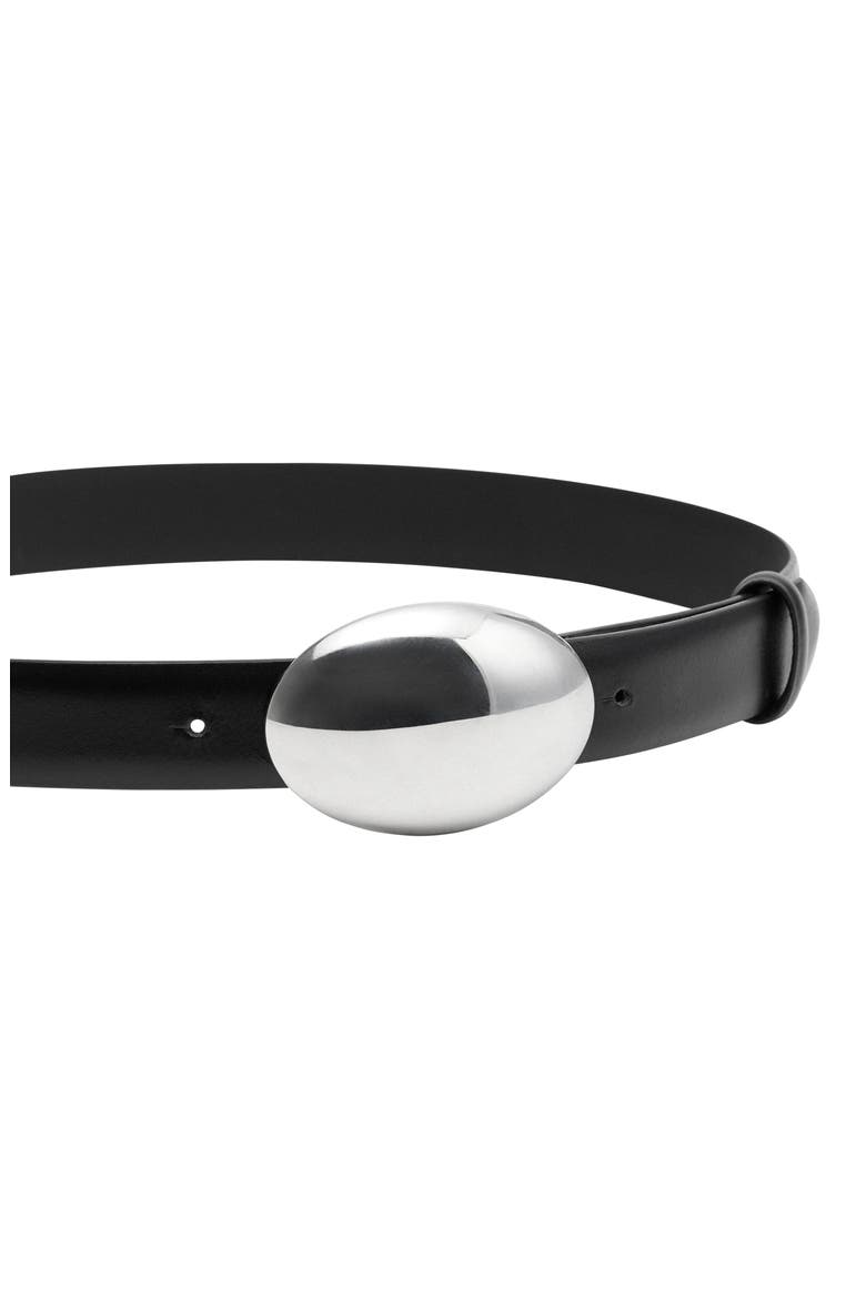 Oval Buckle Leather Belt, Alternate, color, BLACK