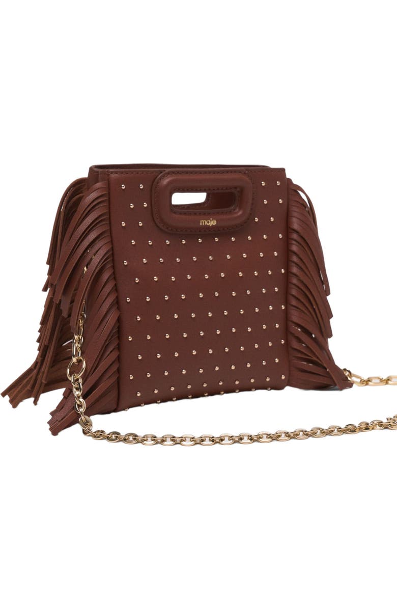 maje Leather M mini bag with studs, Alternate, color, Brown