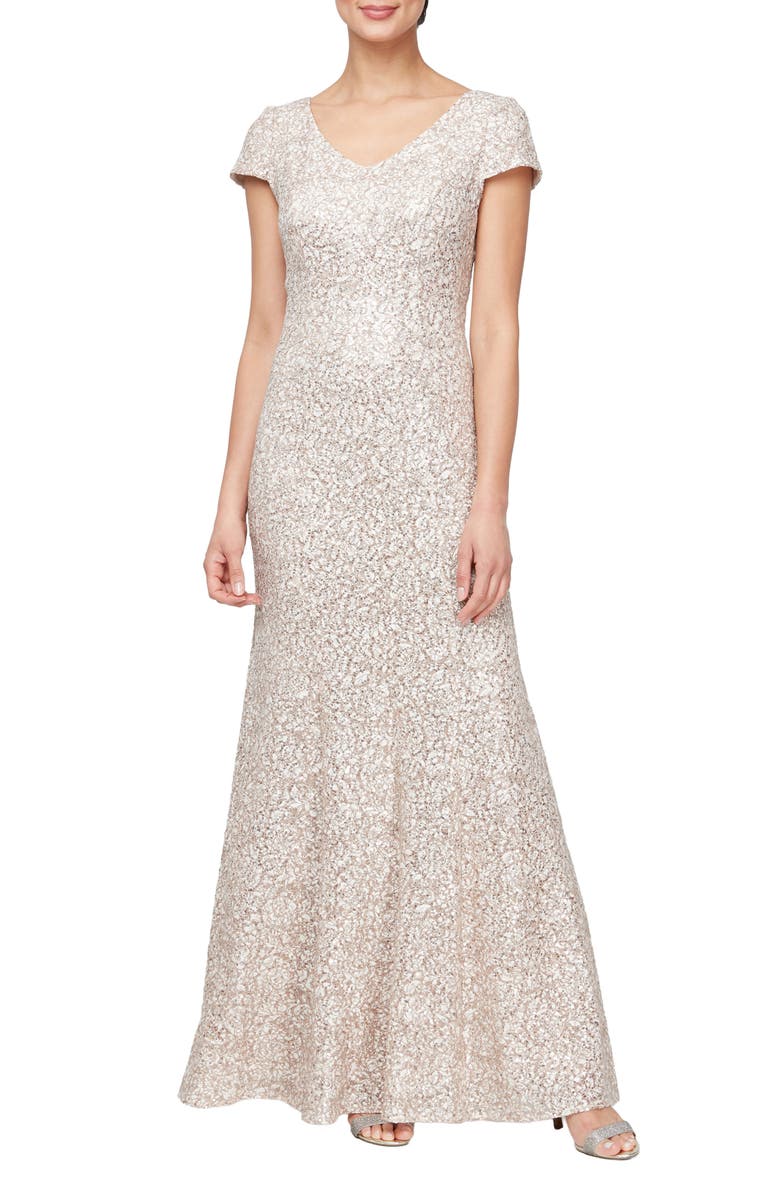 Alex Evenings Floral Corded Lace Evening Dress, Main, color, 