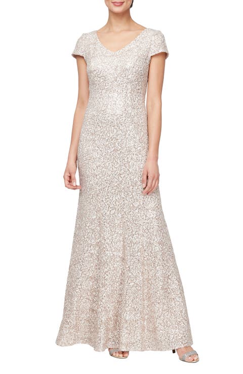 Floral Corded Lace Evening Dress