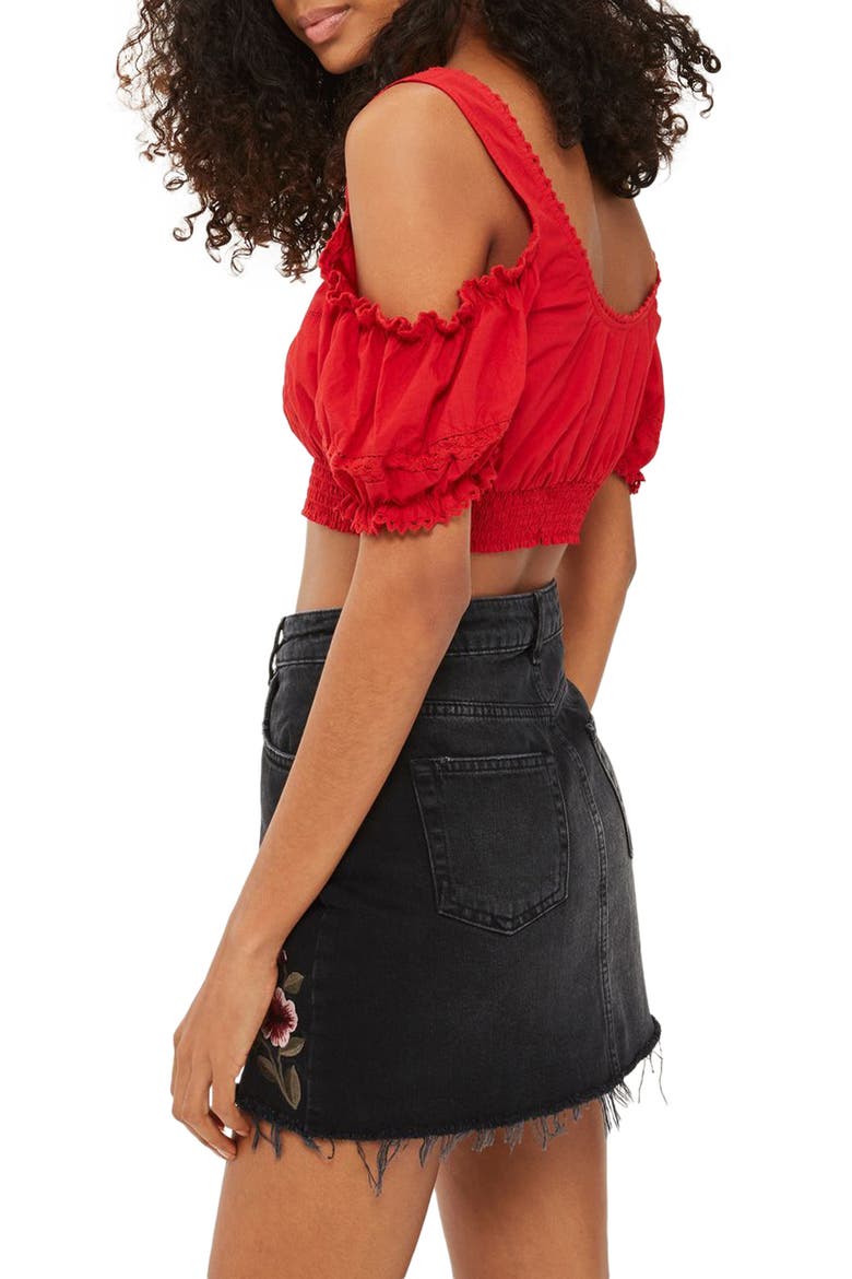 Embroidered Denim Miniskirt, Alternate, color, WASHED BLACK MULTI