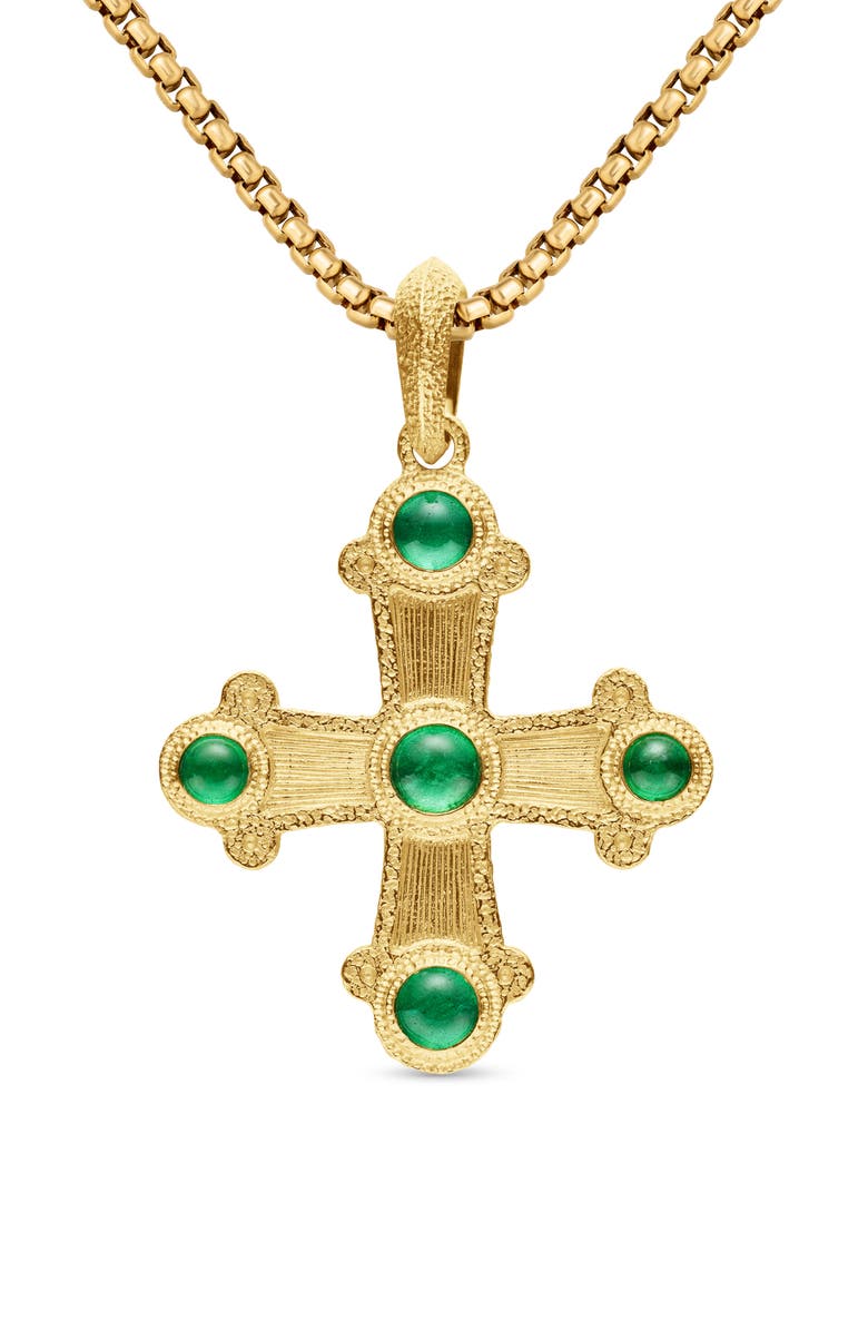 David Yurman Shipwreck Cross Amulet in 18K Yellow Gold with Gems, Main, color, 18K Yellow Gold/ Emerald