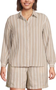 Lands' End Plus Size Linen Long Sleeve Feminine Shirt