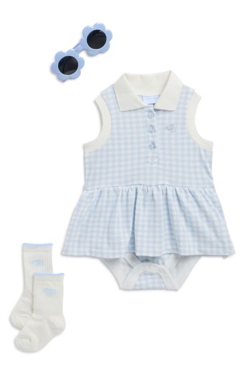 Gingham Skirted Bodysuit, Socks & Sunglasses Set (Baby)