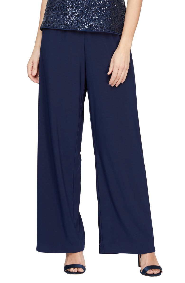 Alex Evenings Matte Jersey Straight Leg Pants, Main, color, Dark Navy