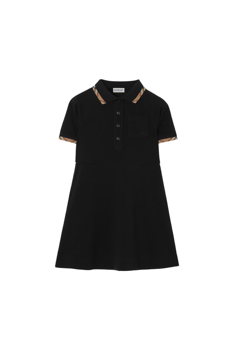 Check Trim Cotton Polo Shirt Dress, Main, color, Black