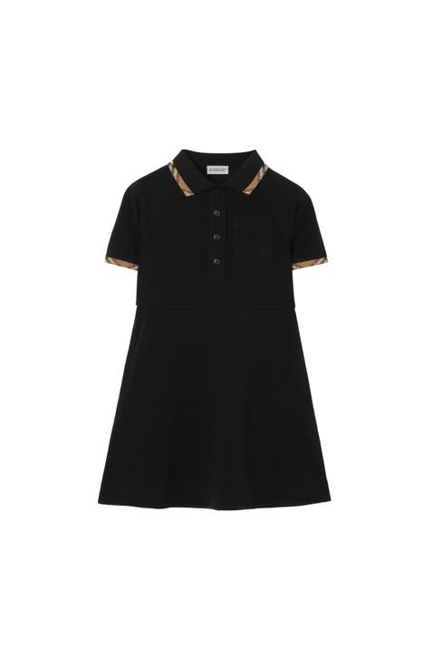 Check Trim Cotton Polo Shirt Dress