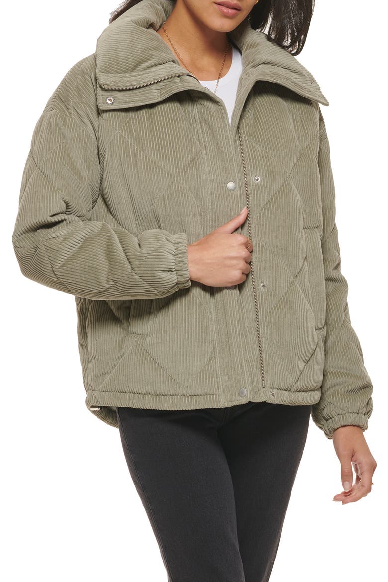 Diamond Quilted Corduroy Puffer Jacket, Alternate, color, WASHED GREEN
