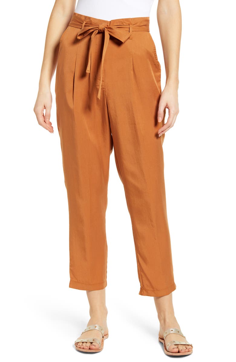 Lira Clothing Rita Tie Waist Crop Pants, Main, color, Brown