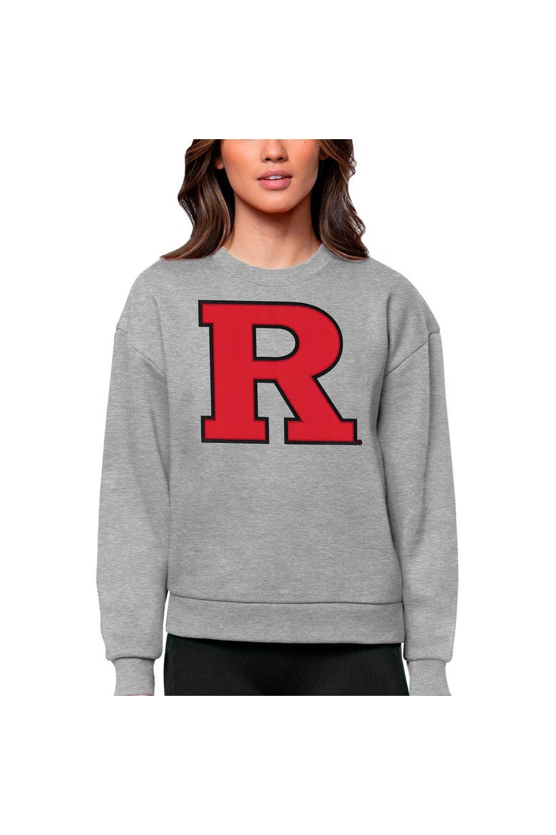 Women's Antigua Heather Gray Rutgers Scarlet Knights Victory Crewneck Pullover Sweatshirt, Main, color, Heather Gray