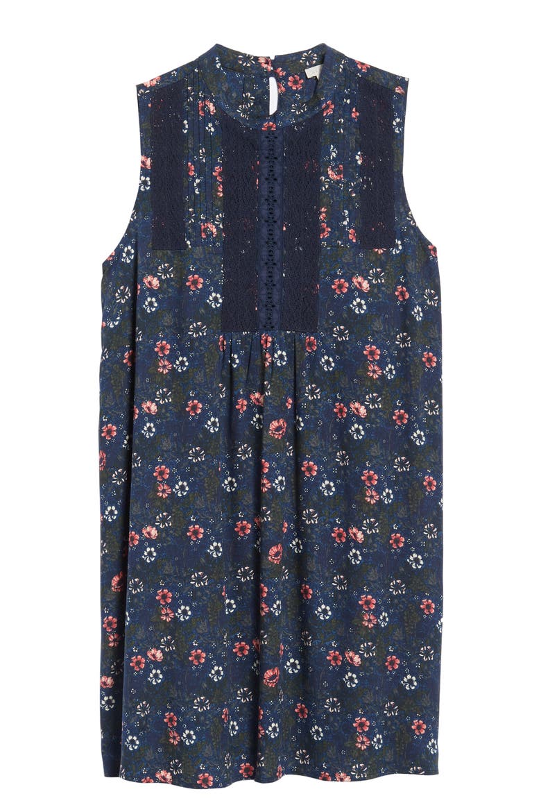 Lace Detail Minidress, Alternate, color, NAVY DENIM WOOL FLOWER