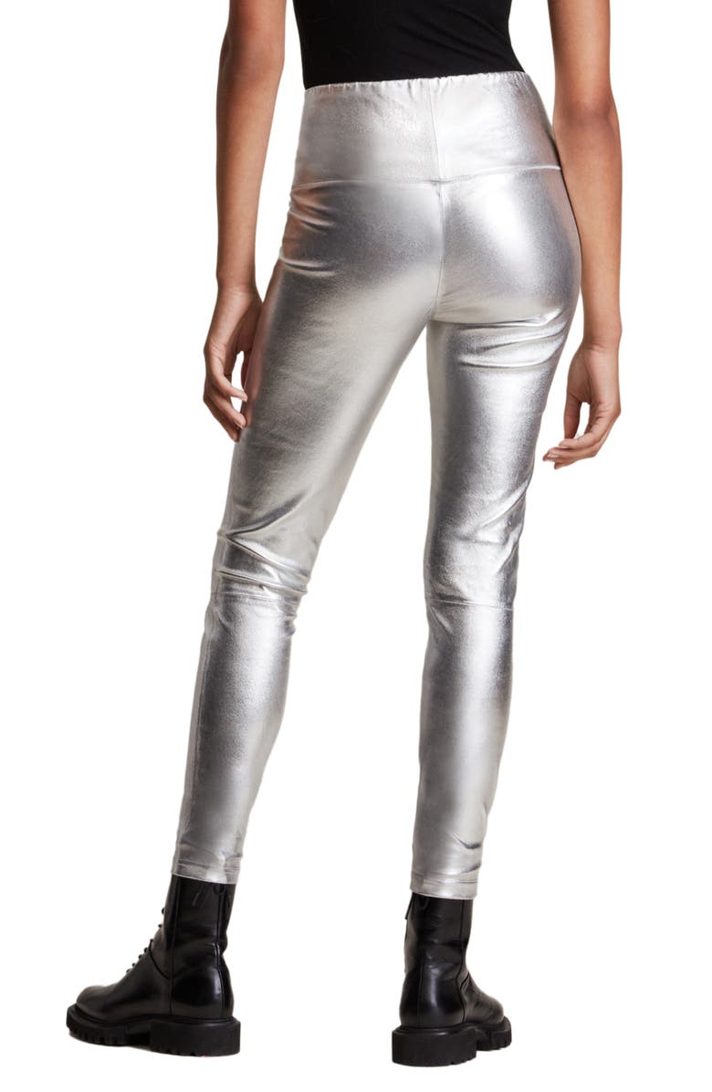 AllSaints Cora High Waist Foil Leather Leggings, Alternate, color, 