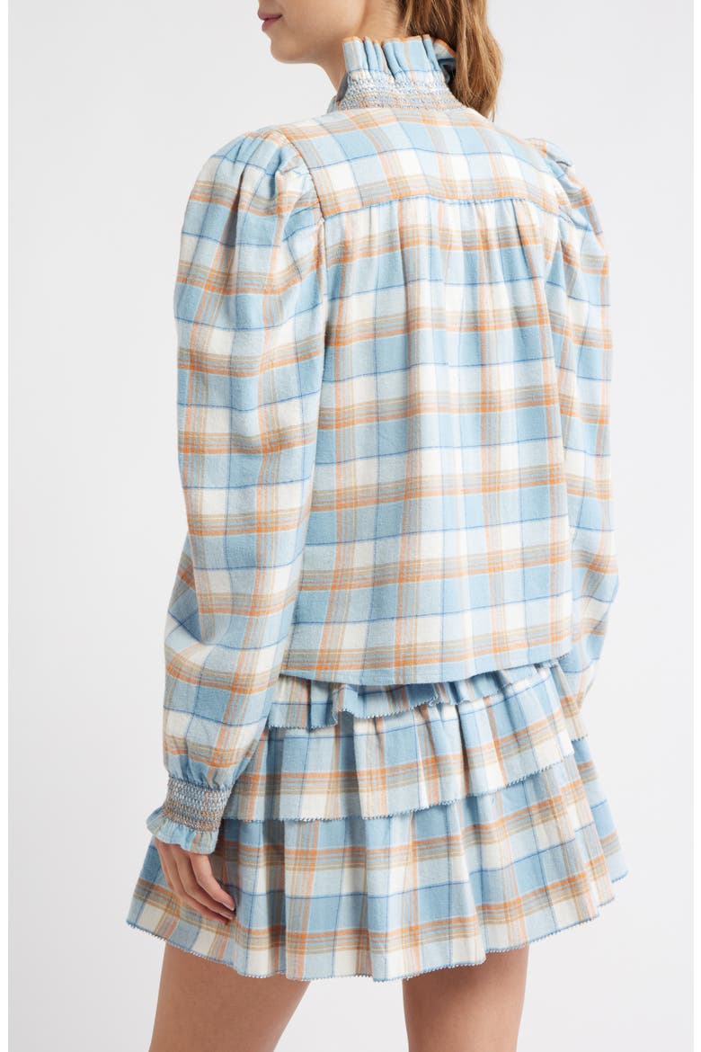 Zuri Ruffle Trim Cotton Button-Up Top, Alternate, color, WINDCHIME PLAID