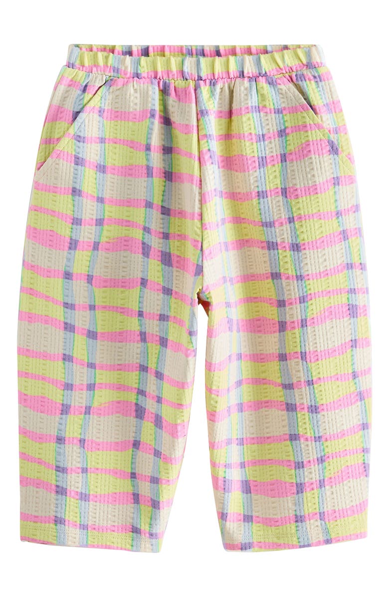NEXT Kids' Crinkled Wide Leg Stretch Cotton Pants, Main, color, Pink/Yellow
