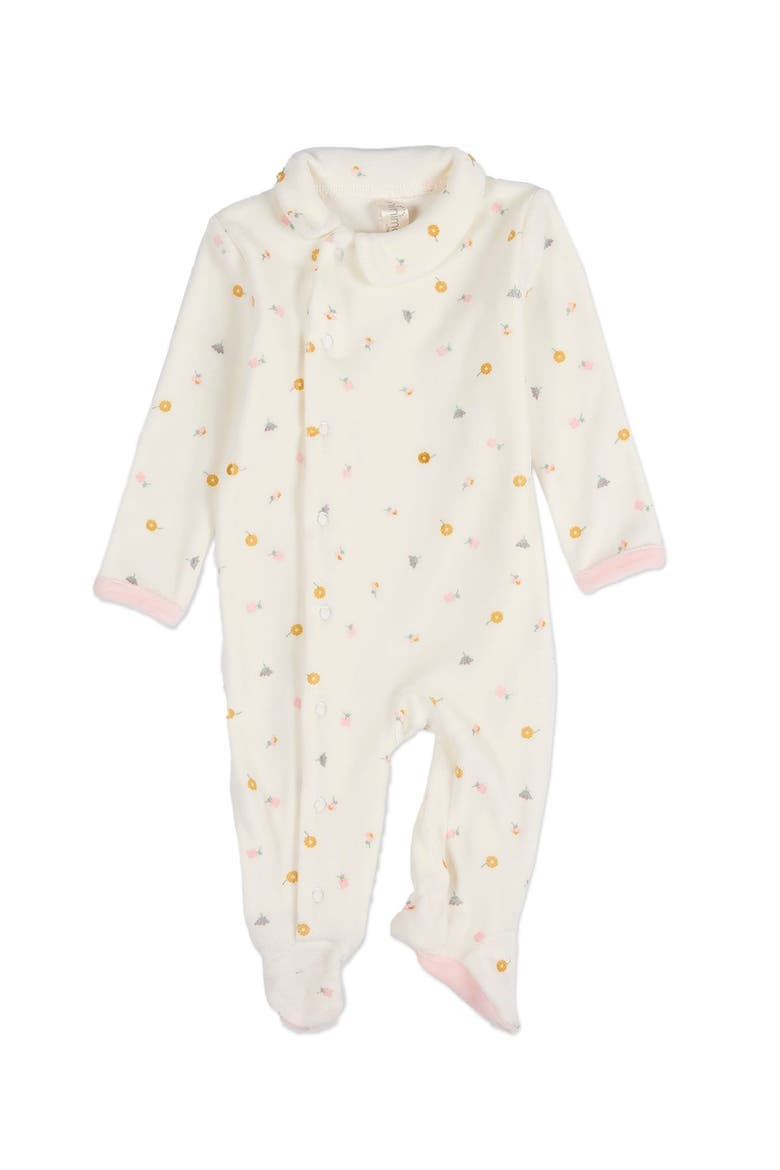 Baby Girls Snap Front Velour Footie, Main, color, Marshmallow