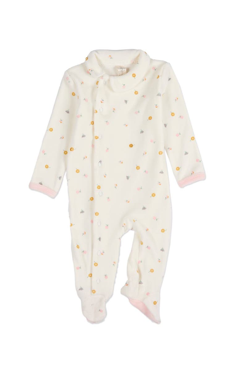 MiniMoi Baby Girls Snap Front Velour Footie, Main, color, Marshmallow