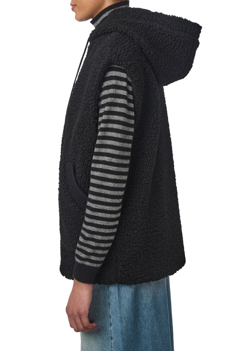 Faux Shearling Hooded Vest, Alternate, color, BLACK