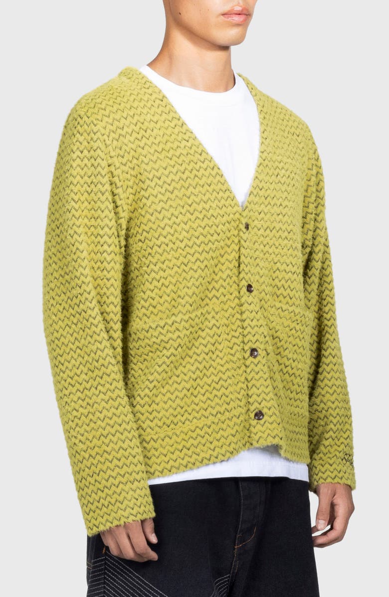 PLEASURES Zigzag Cardigan, Alternate, color, Wasabi