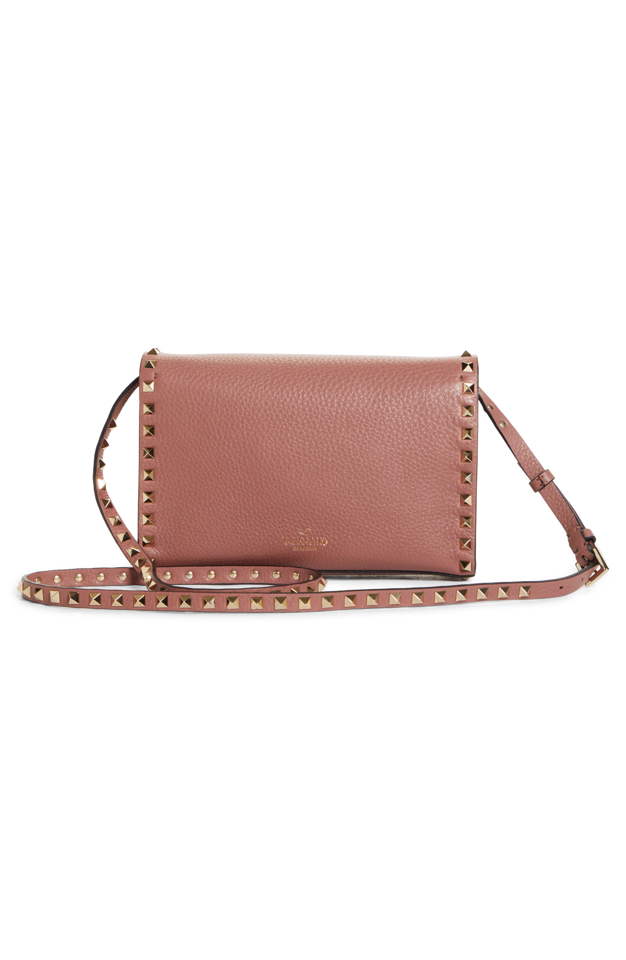 Small Rockstud Leather Shoulder Bag, Alternate, color, NUDE
