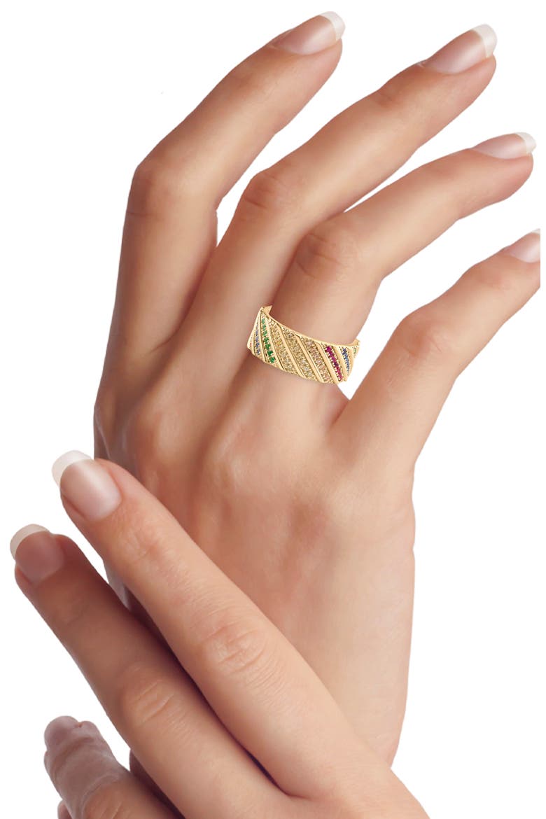 Cubic Zirconia Slanted Band Ring, Alternate, color, MULT/GOLD