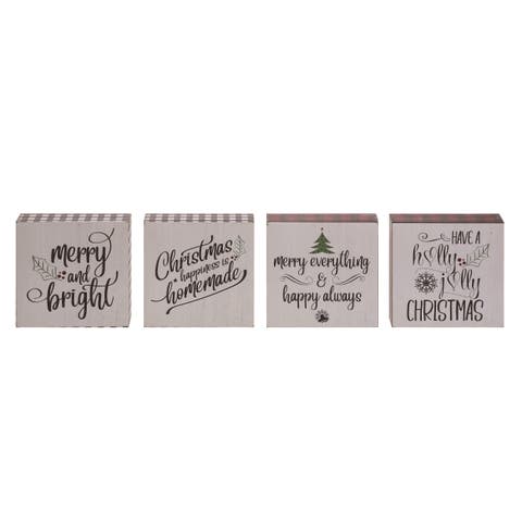 Buffalo Check Greeting Block Set of 4 Christmas Decor