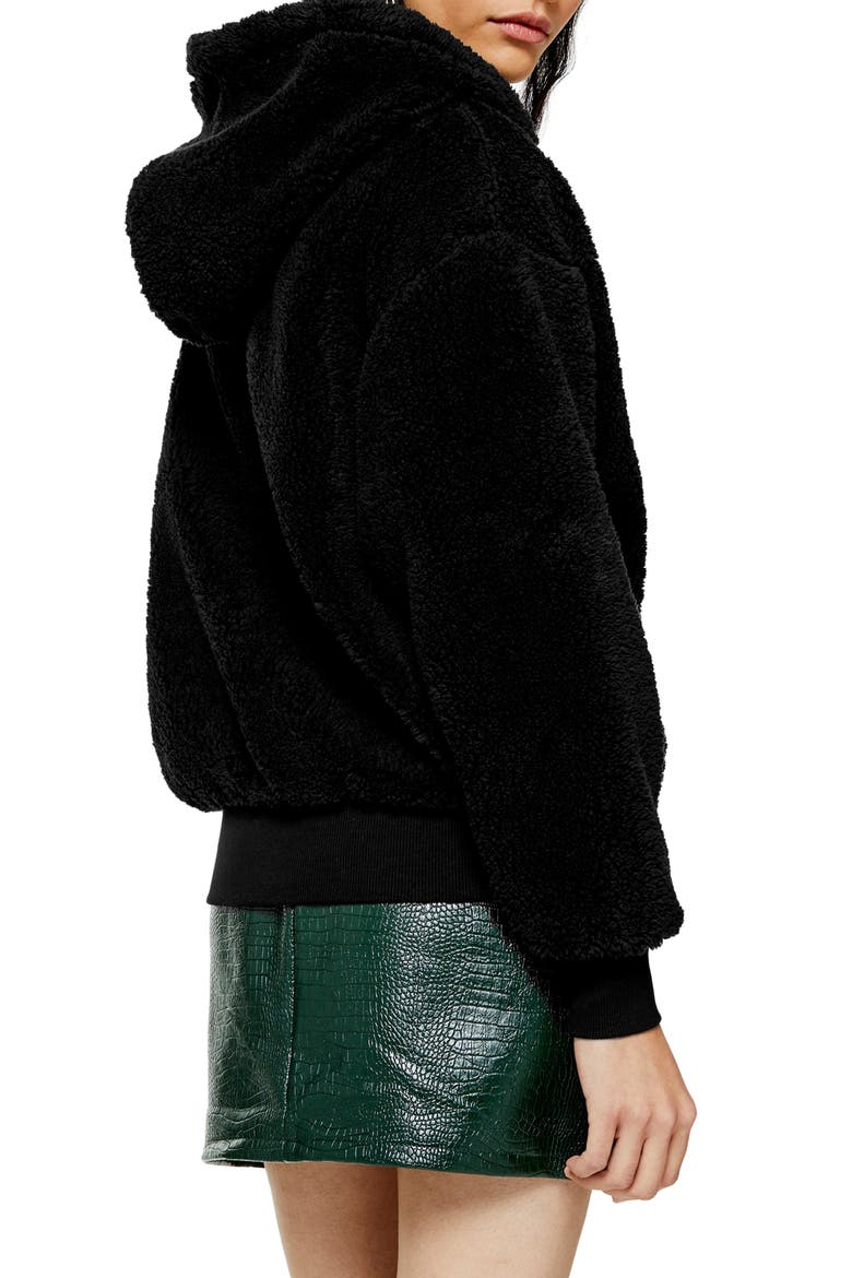Borg Zip Hooded Sweatshirt, Alternate, color, BLACK