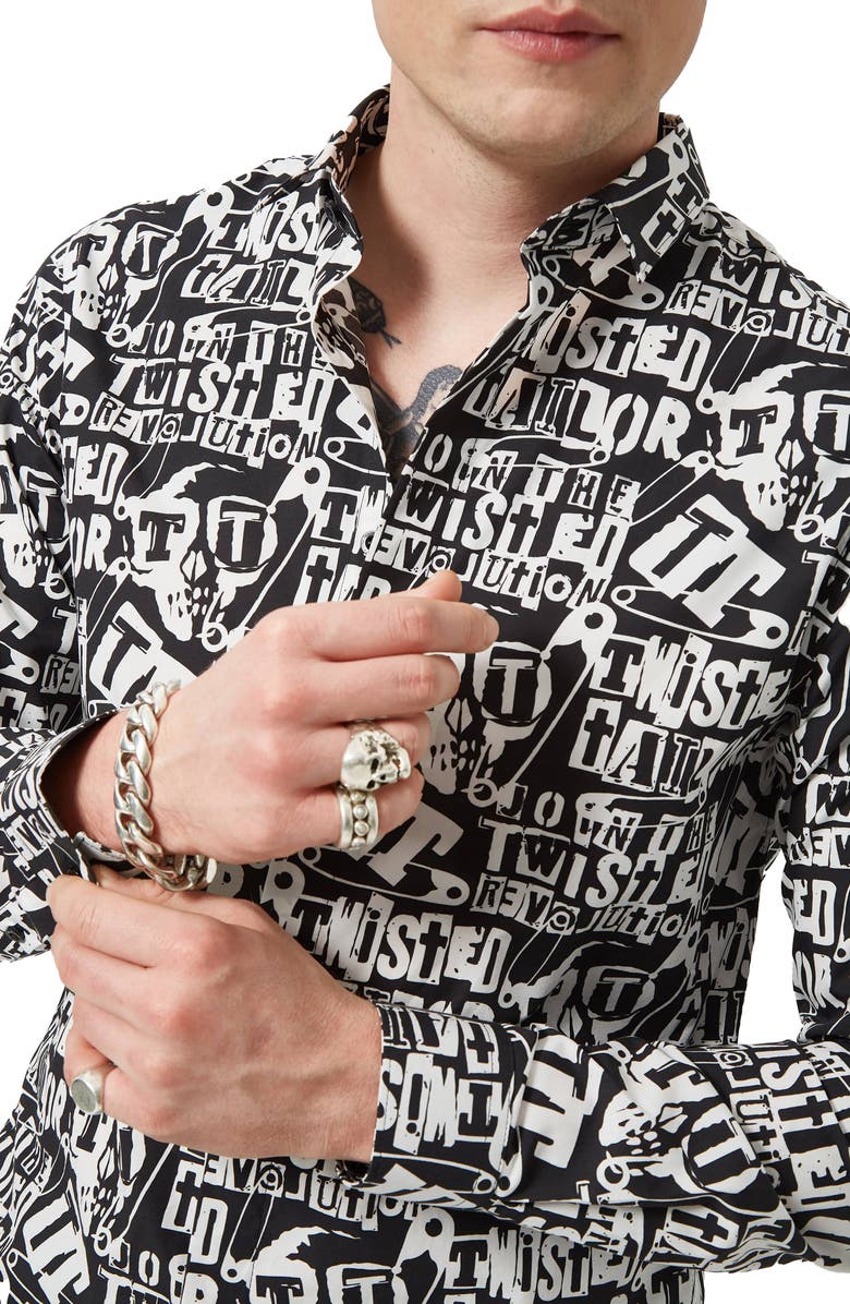 Twisted Tailor Ransom Slim Fit Graphic Punk Cotton Shirt, Alternate, color, 