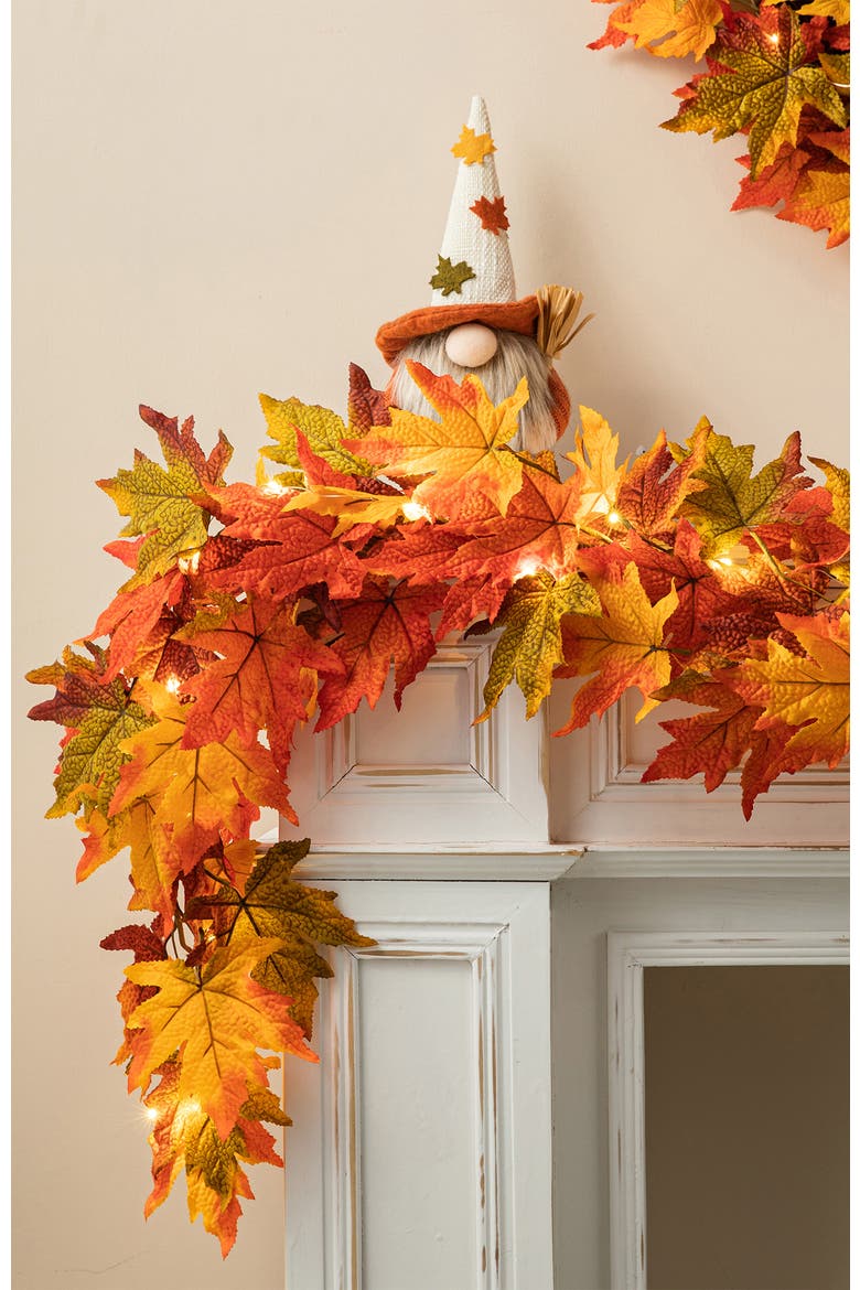 Fall Lighted Maple Leaves Garland with timer, Alternate, color, Orange