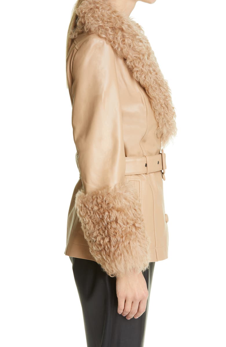 Saks Potts Genuine Shearling Trim Short Leather Jacket, Alternate, color, 