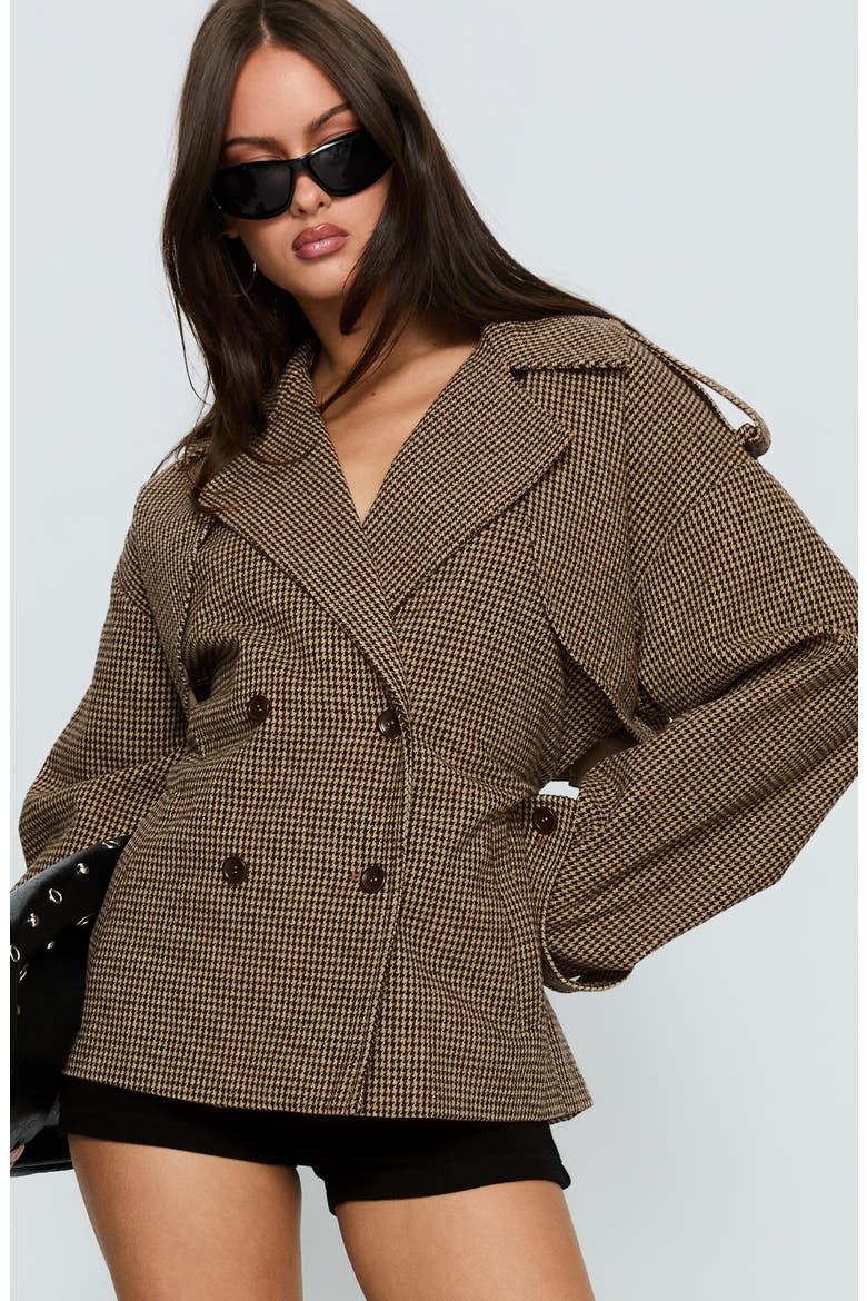 Brieanna Cropped Trench Coat, Alternate, color, BROWN CHECK