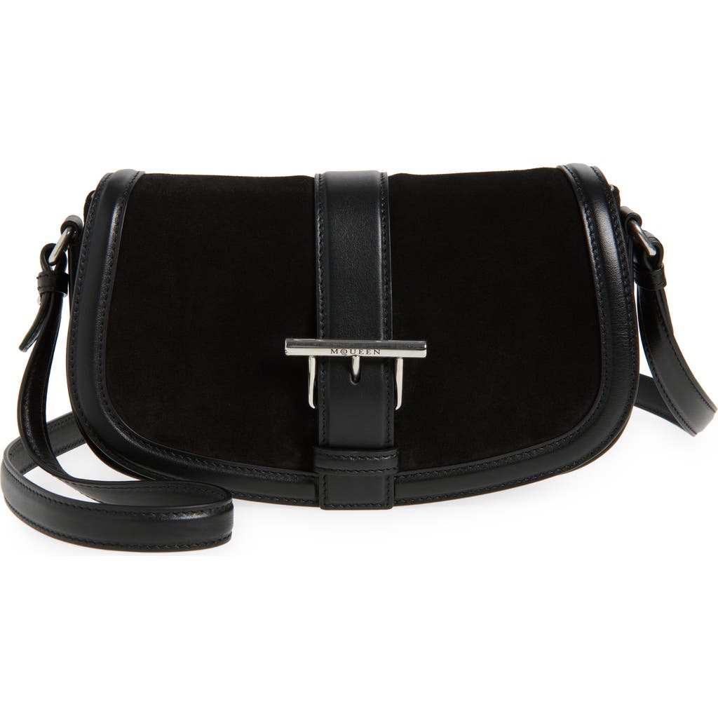 Alexander Mcqueen T-bar Leather Shoulder Bag In Black/silver