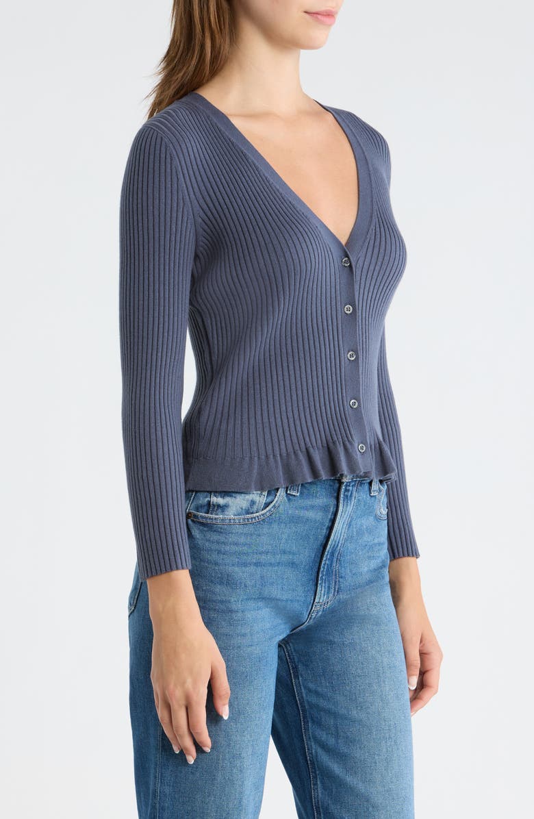 PAIGE Royce Cotton Blend Rib Cardigan, Alternate, color, Pacific Blue