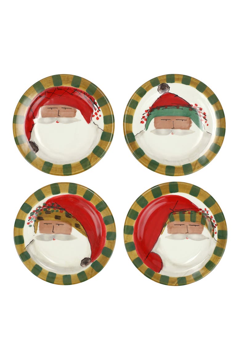 Old St Nick Set of 4 Assorted Plates, Main, color, RED MULTI