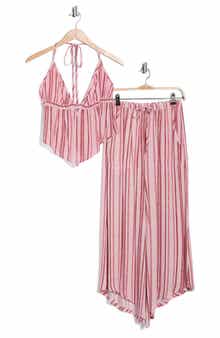 Madden Girl Stripe Halter Neck Crop Top & Pants Set