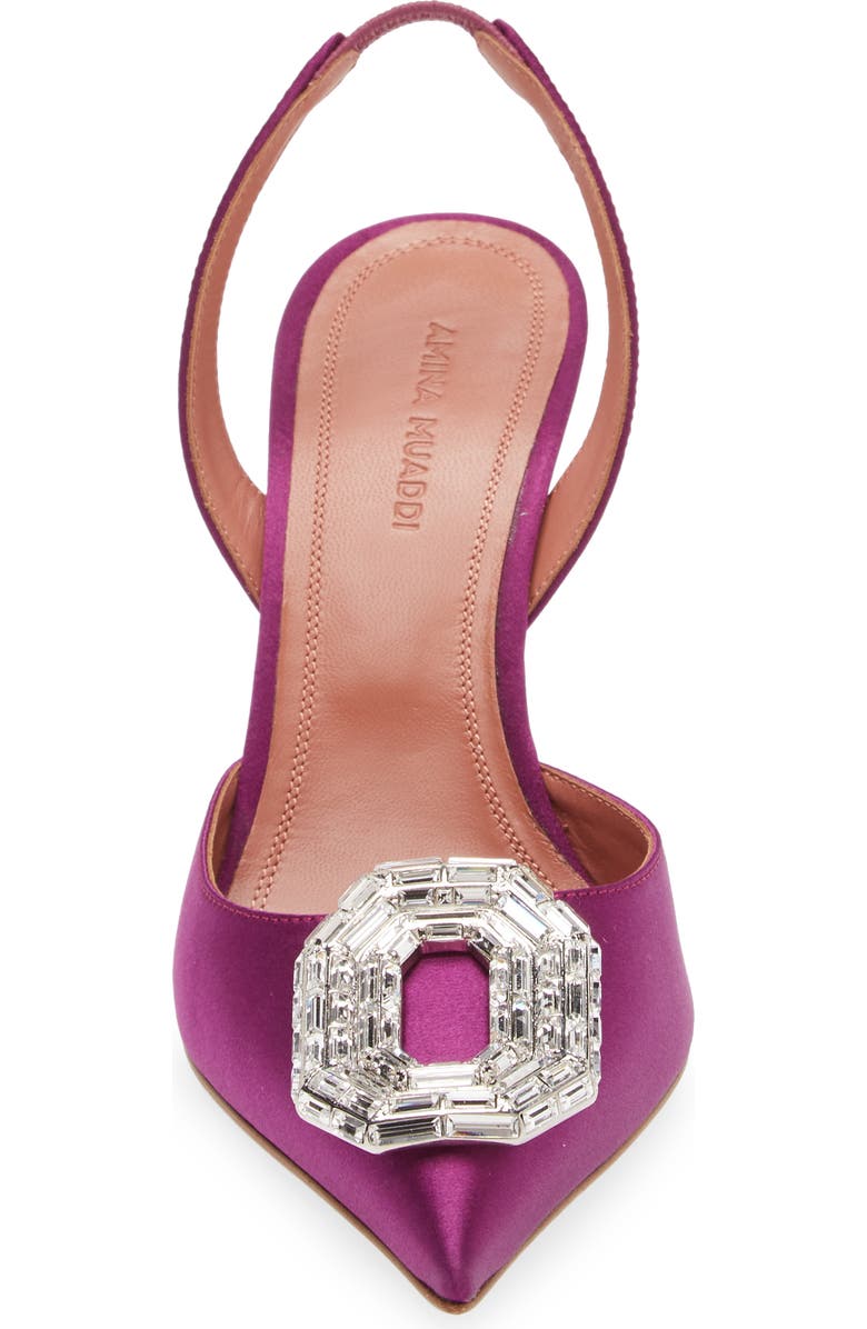 Amina Muaddi Camelia Crystal Buckle Pointed Toe Slingback Pump, Alternate, color,