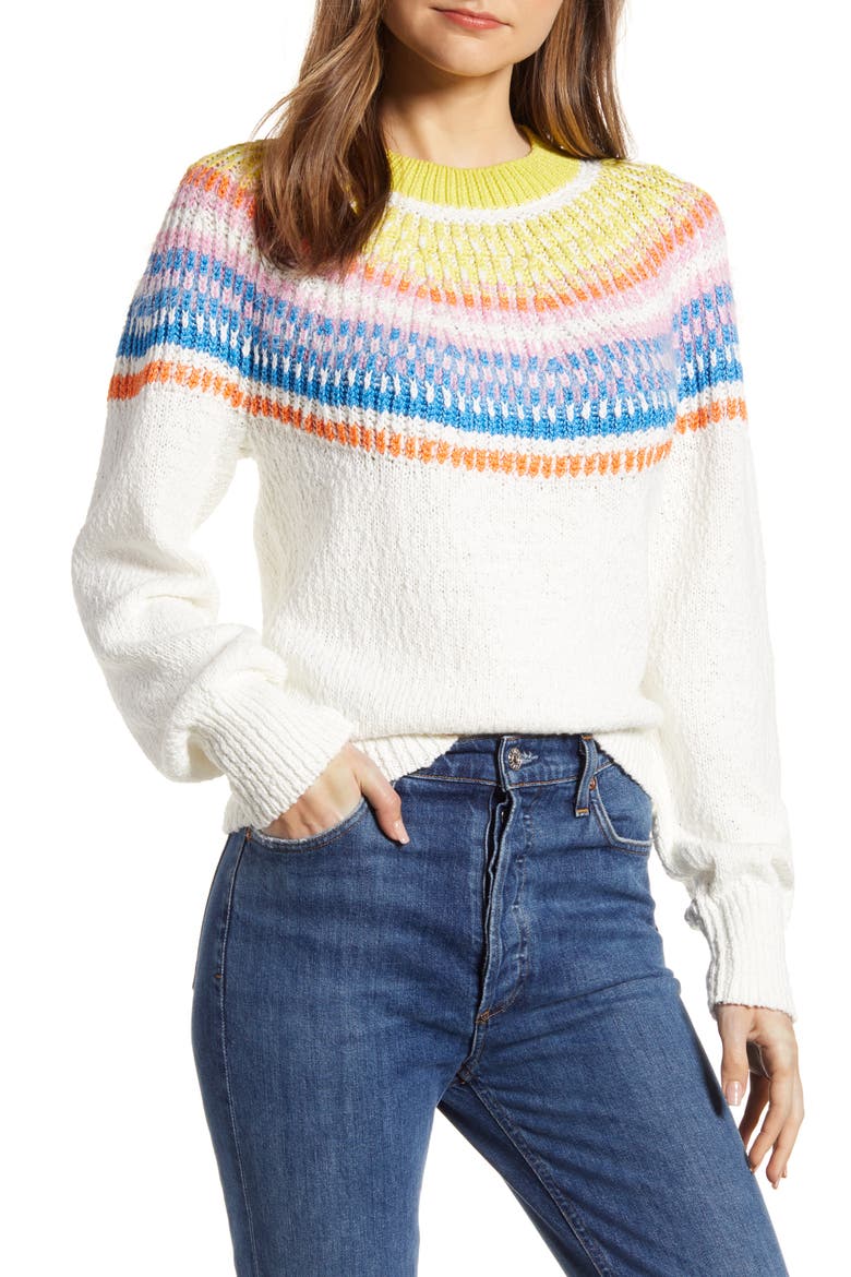 Fuzzy Fair Isle Sweater, Main, color, WHISPER WHITE