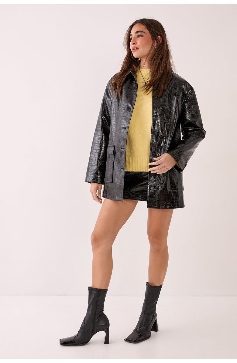 NASTY GAL Croc Vinyl Faux Leather Clean Jacket, Alternate, color, Black