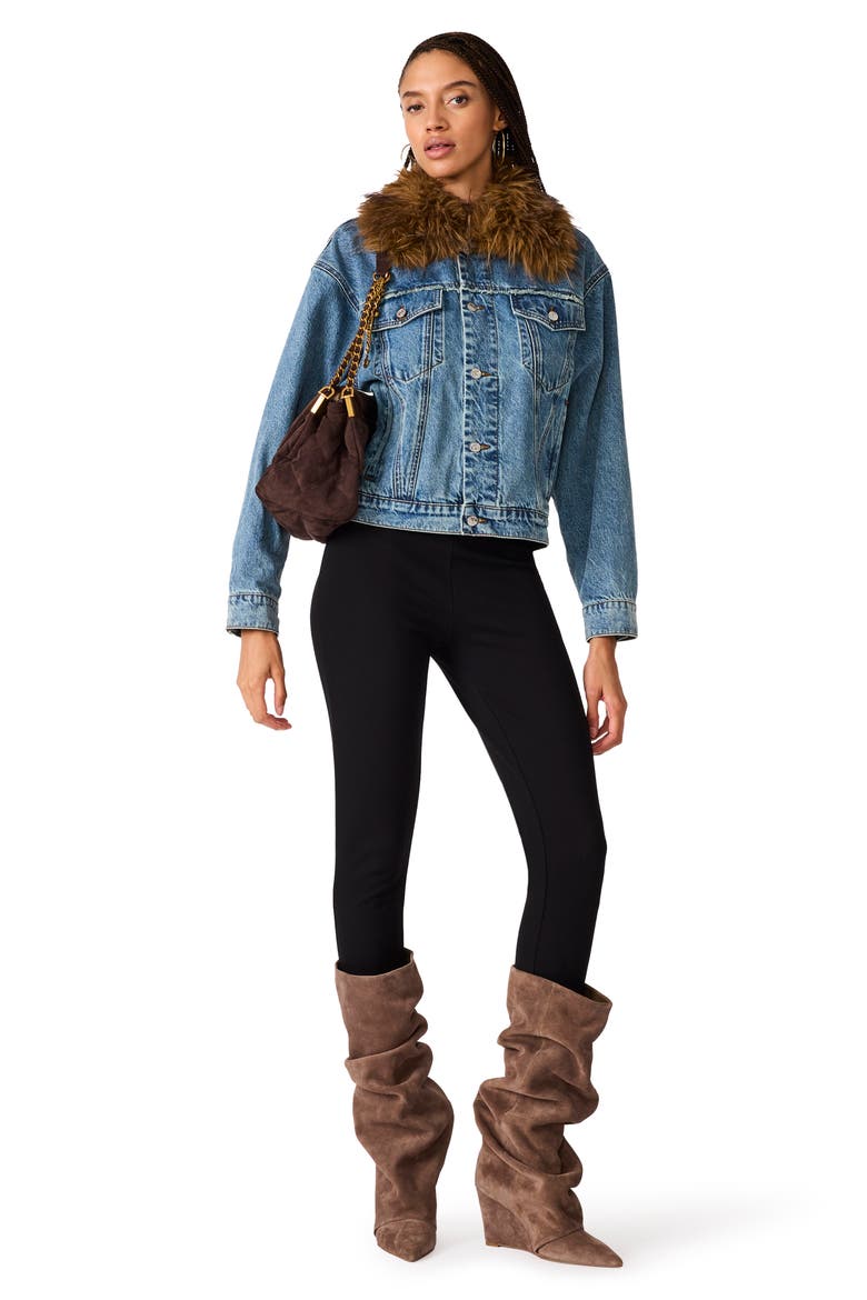 Marky Faux Fur Collar Denim Jacket, Alternate, color, IMPERIAL BLUE
