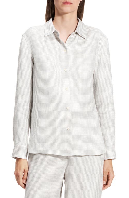 Theory B.mela Houndstooth Linen Blend Button-up Shirt In Neutral