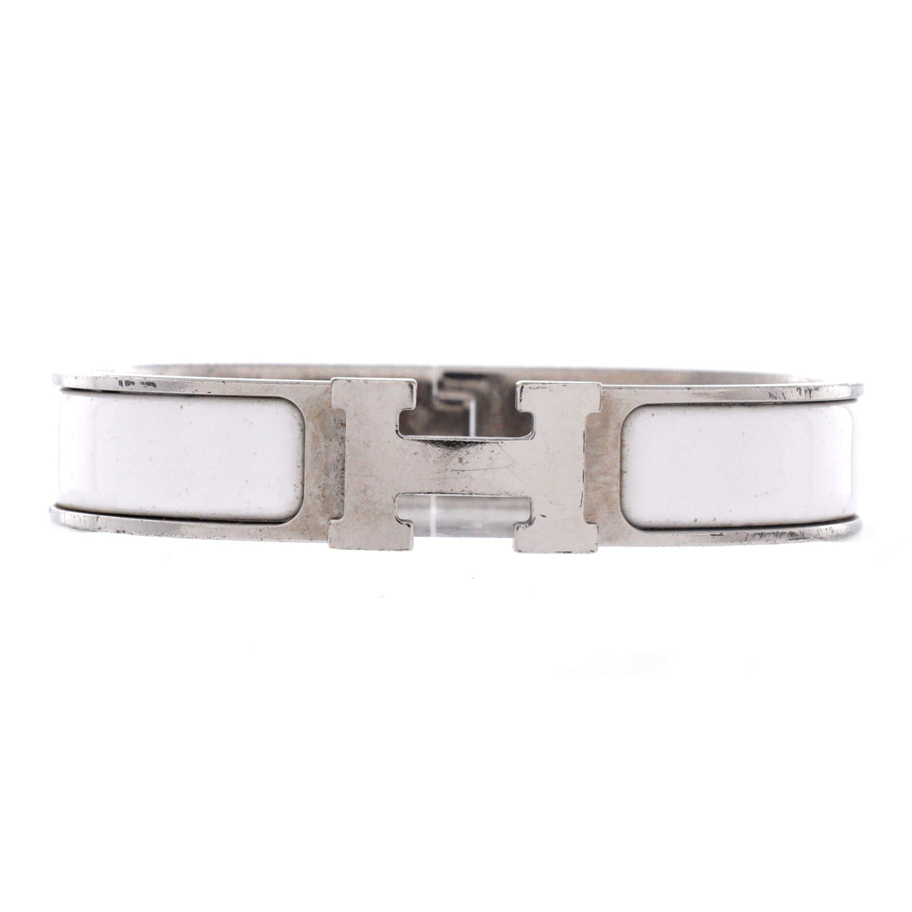 Pre-Owned Hermes Clic H Bracelet Enamel Narrow, Main, color, White