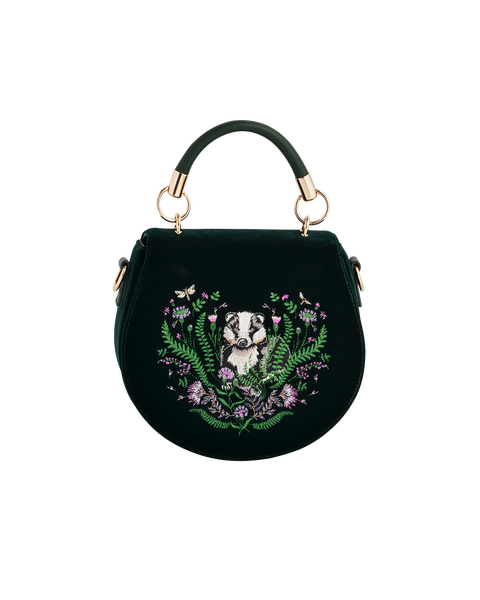 Badger Embroidered Green Top Handle Saddle Bag
