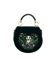 Fable England Badger Embroidered Green Top Handle Saddle Bag