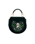 Fable England Badger Embroidered Green Top Handle Saddle Bag