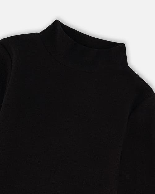 Deux Par Deux Super Soft Ribbed Mock Neck Top In Black