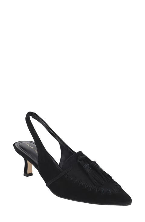 Kesia Slingback Pointed Toe Kitten Heel Tassel Loafer Pump