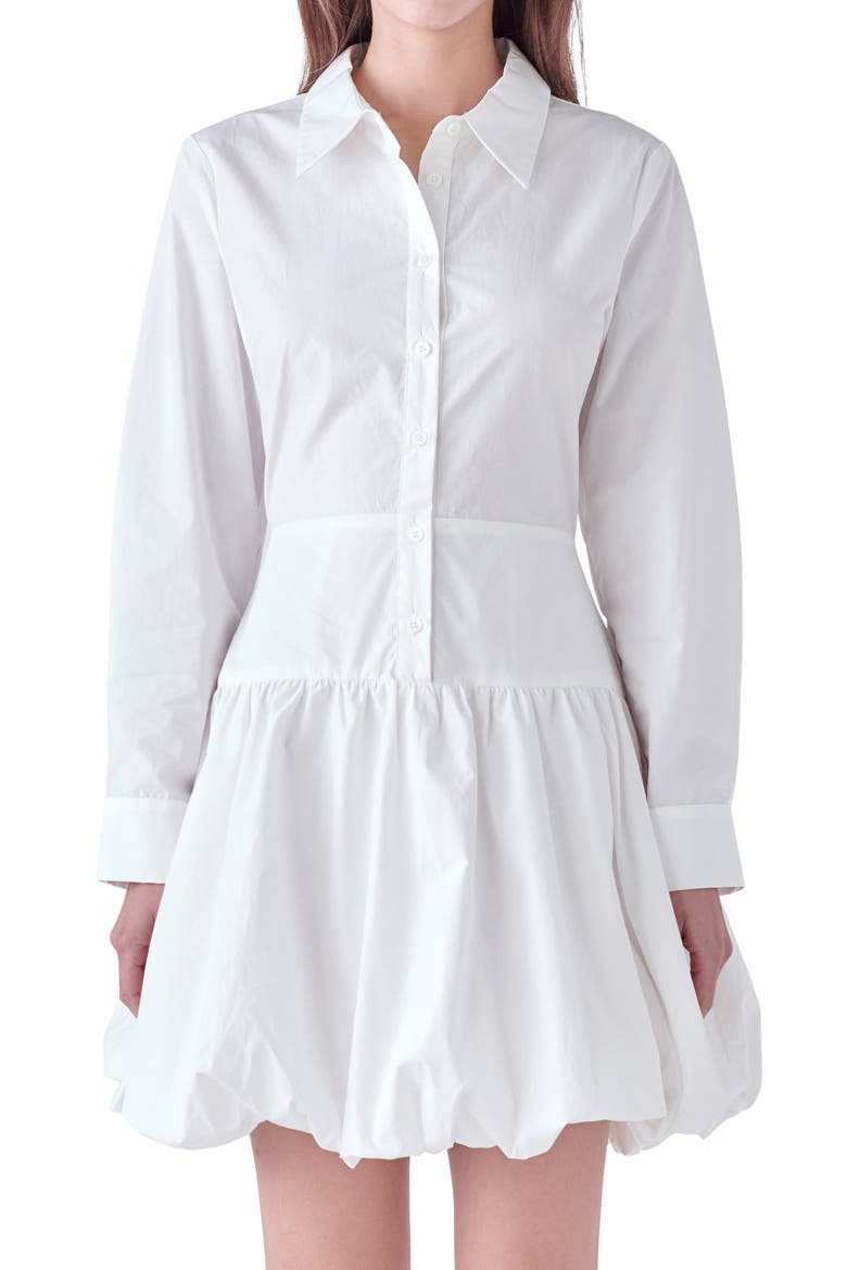 Long Sleeve Bubble Hem Cotton Poplin Shirtdress, Alternate, color, OFF WHITE