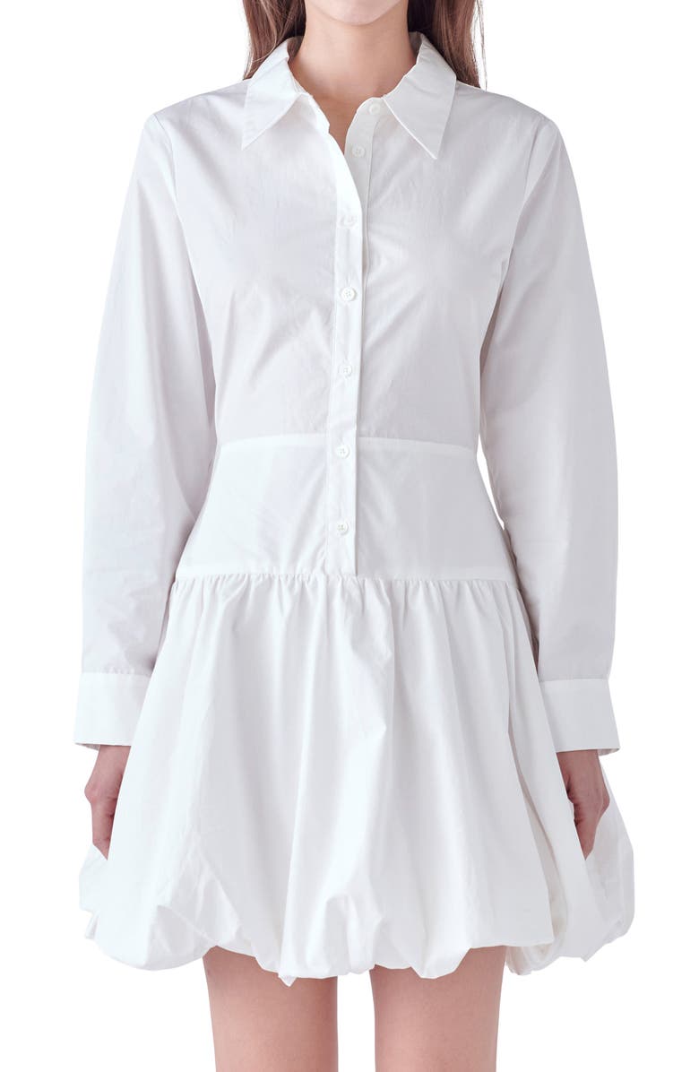 English Factory Long Sleeve Bubble Hem Cotton Poplin Shirtdress, Alternate, color, Off White