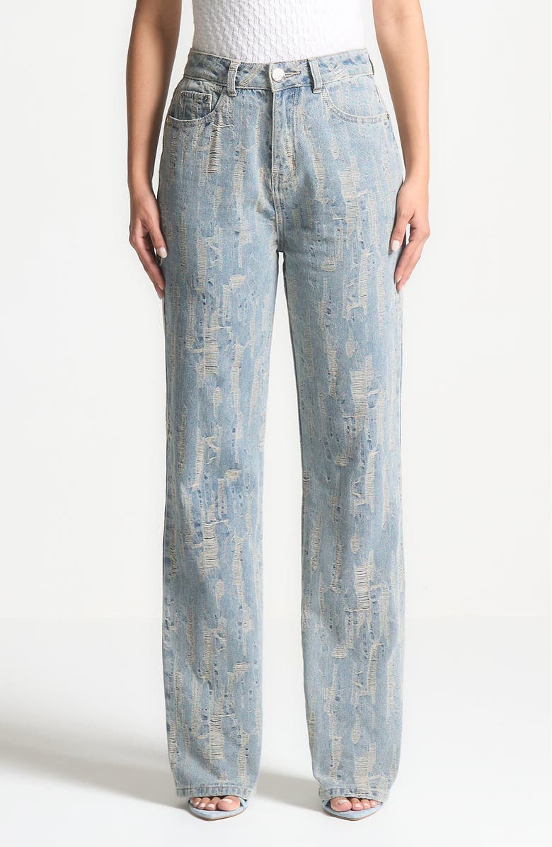 Manière De Voir Florence Distressed High Rise Straight Leg Jeans, Alternate, color, Mid Blue