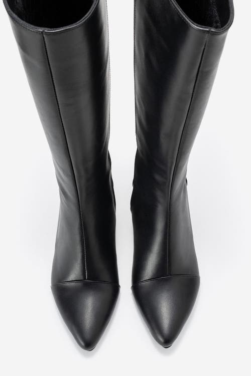 Forever & Always Shoes Osmera Leather Block Heel Knee High Boot In Black